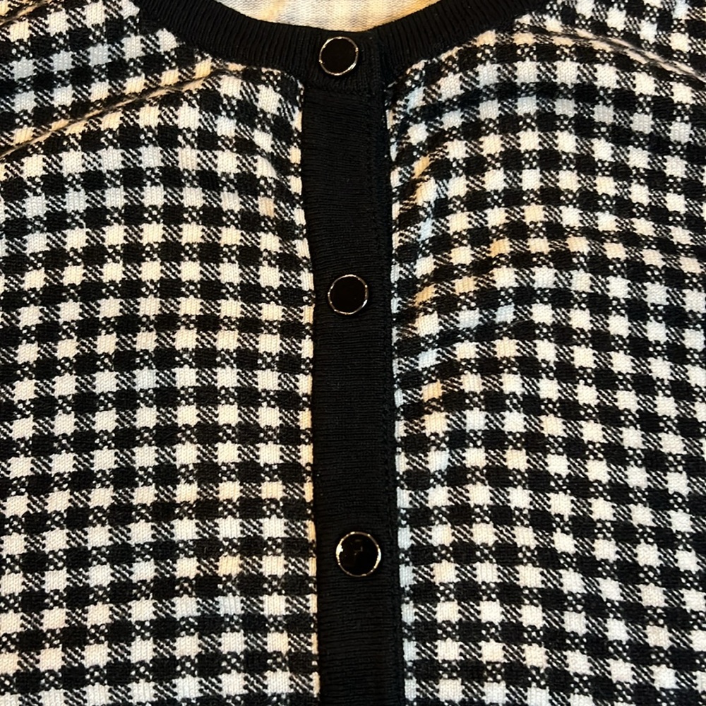 EUC White House Black Market Gingham Snap-Front Cardigan, X Large, Black/White - Picture 2 of 5